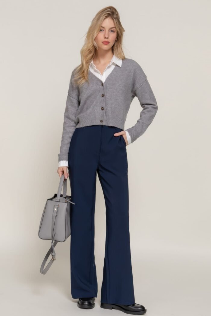Back elastic straight woven long pants - image 7