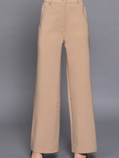 Back elastic straight woven long pants