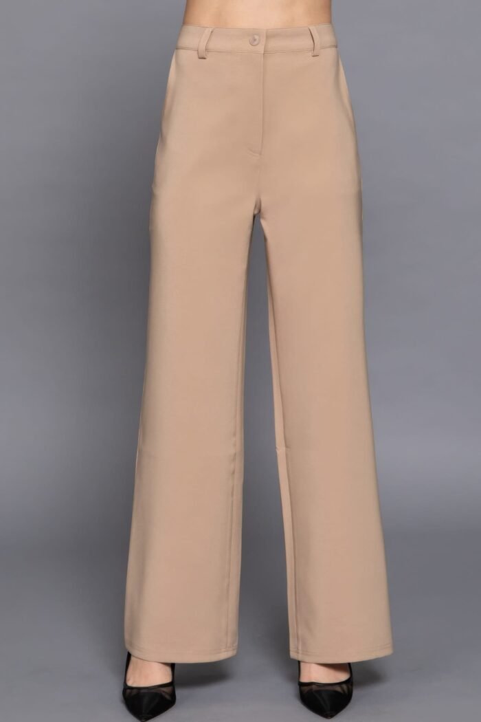 Back elastic straight woven long pants - image 1