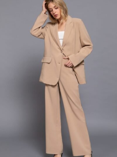 Back elastic straight woven long pants Back elastic straight woven long pants