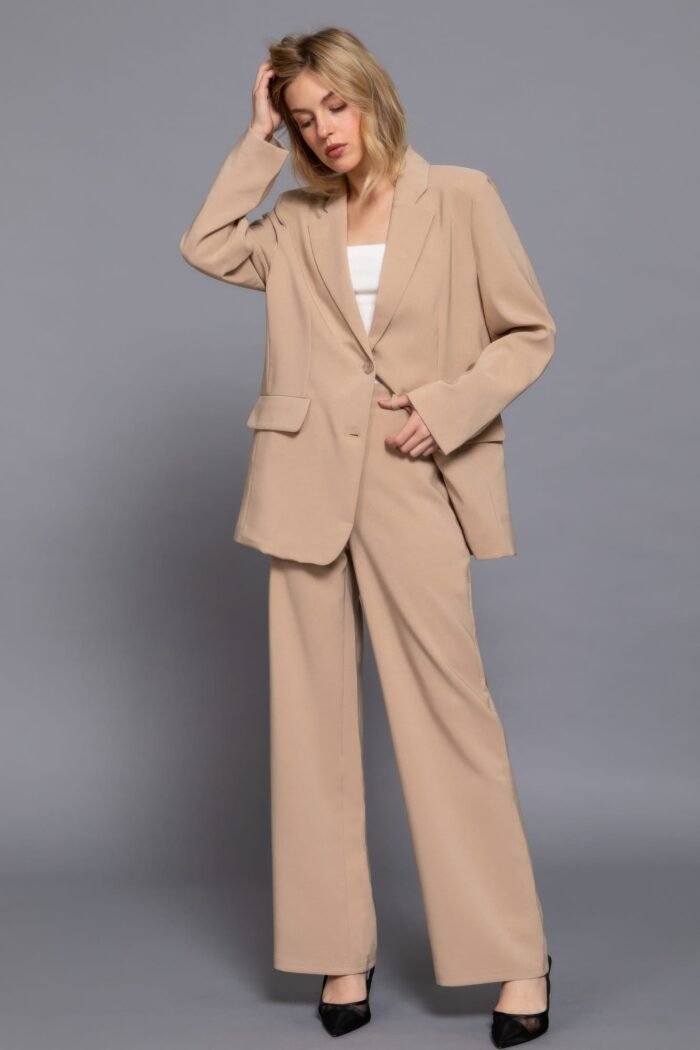 Back elastic straight woven long pants - image 2