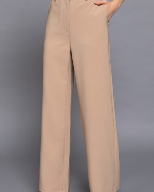 back elastic straight woven long pants
