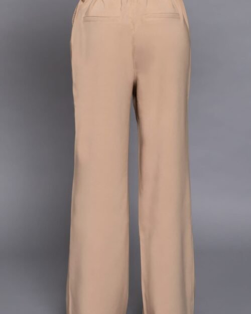 back elastic straight woven long pants