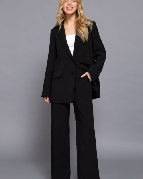 back elastic straight woven long pants