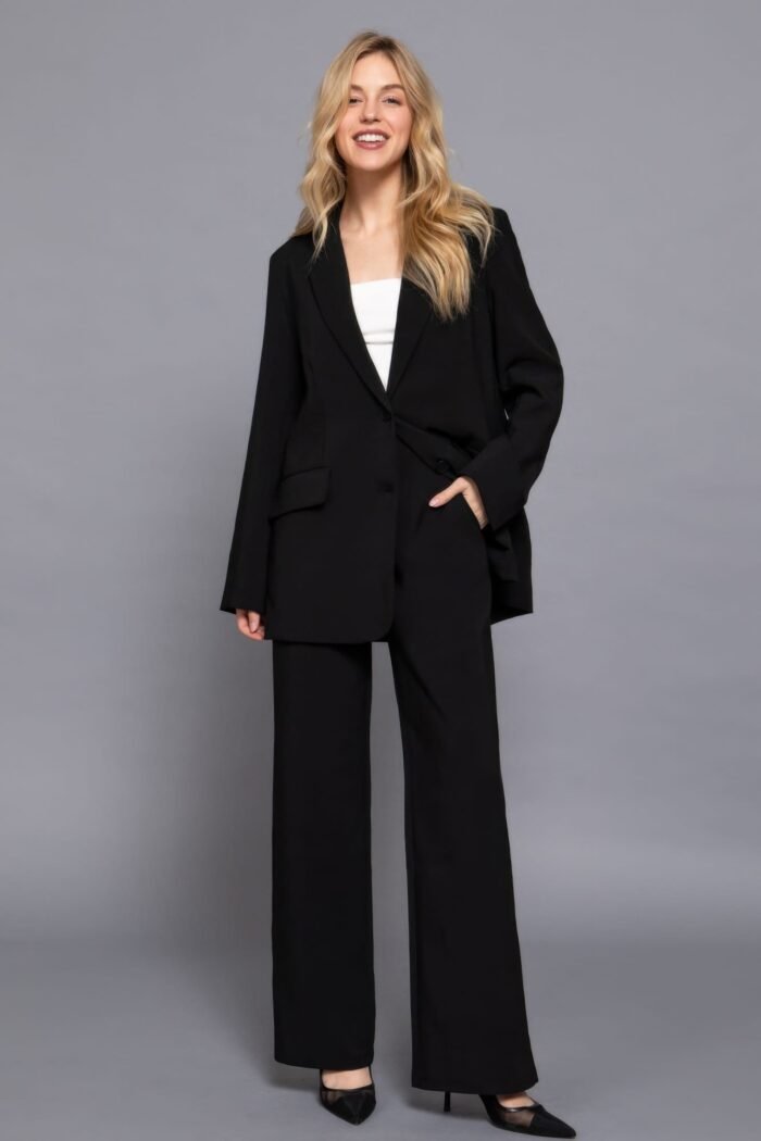 Back elastic straight woven long pants - image 14