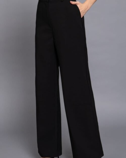 back elastic straight woven long pants