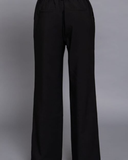 back elastic straight woven long pants