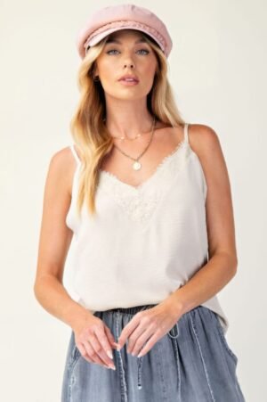 Laced textured poly woven camisole Laced textured poly woven camisole