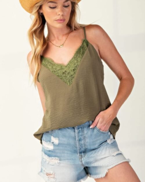 Laced textured poly woven camisole
