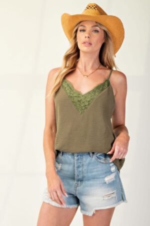 Laced textured poly woven camisole Laced textured poly woven camisole