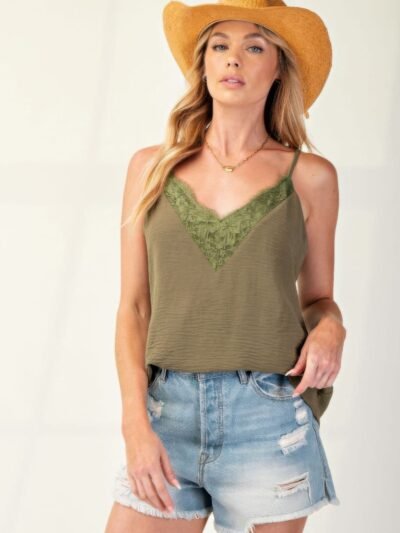 Laced textured poly woven camisole Laced textured poly woven camisole