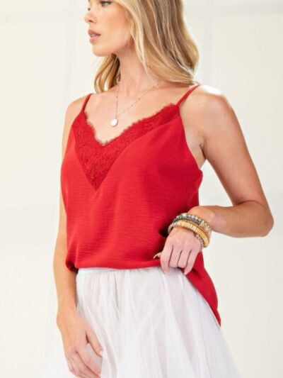 Laced textured poly woven camisole Laced textured poly woven camisole