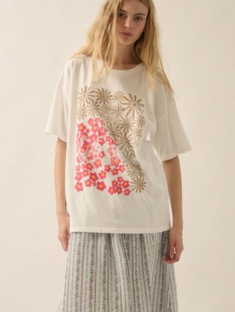 Duo flowers vintage-wash oversized graphic tee