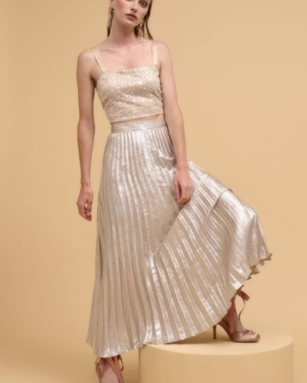 Floral sequins straight neck crop top