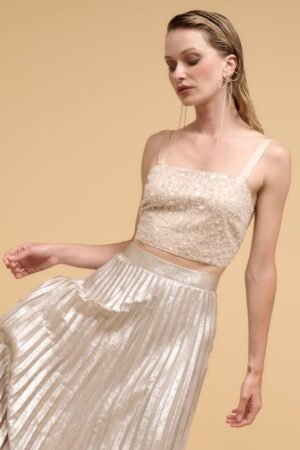 Floral sequins straight neck crop top Floral sequins straight neck crop top