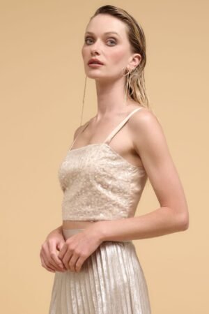 Floral sequins straight neck crop top Floral sequins straight neck crop top