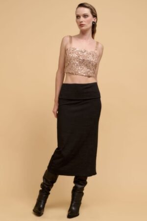 Floral sequins straight neck crop top Floral sequins straight neck crop top
