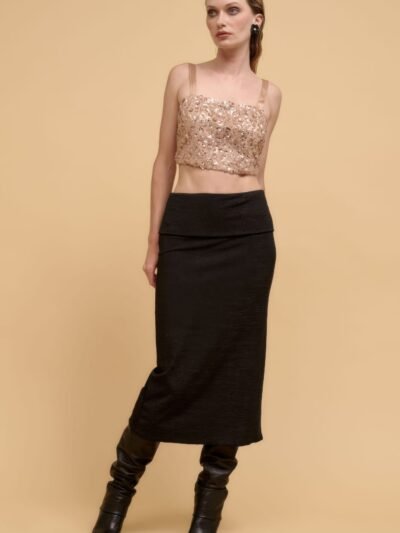 Floral sequins straight neck crop top Floral sequins straight neck crop top