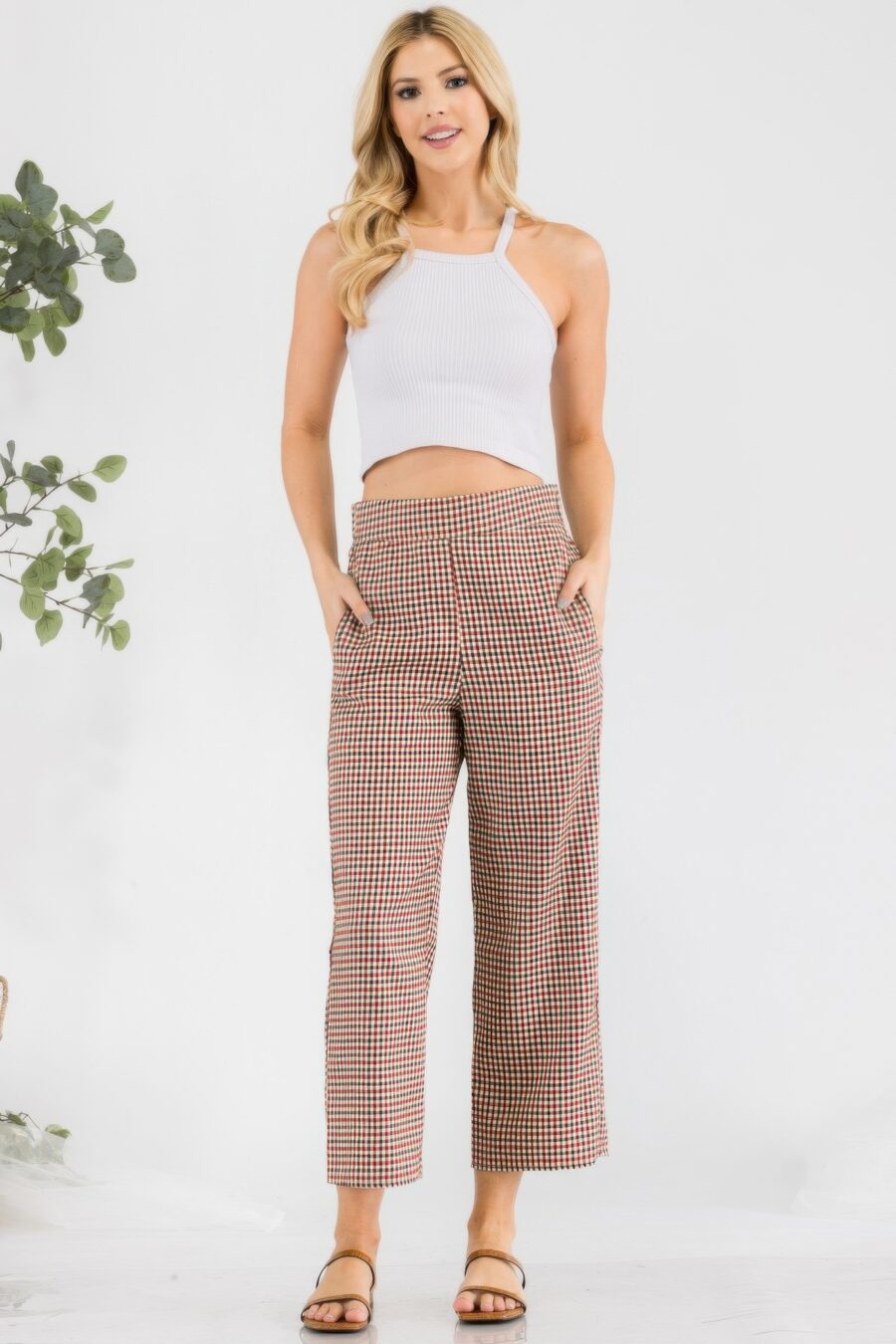 Gingham high waist pants