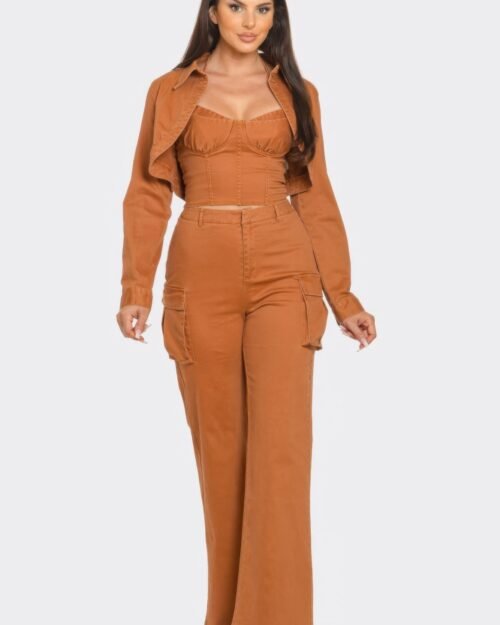 crop jacket 3pcs set