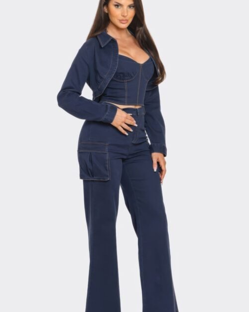 crop jacket 3pcs set