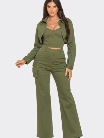 Crop Jacket 3pcs Set