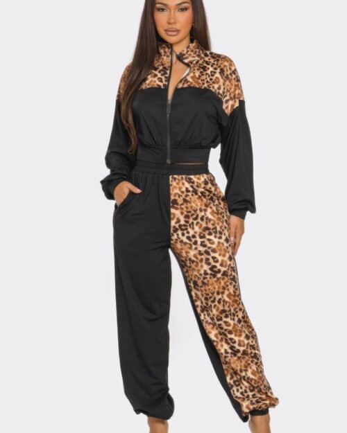 animal print jogger set