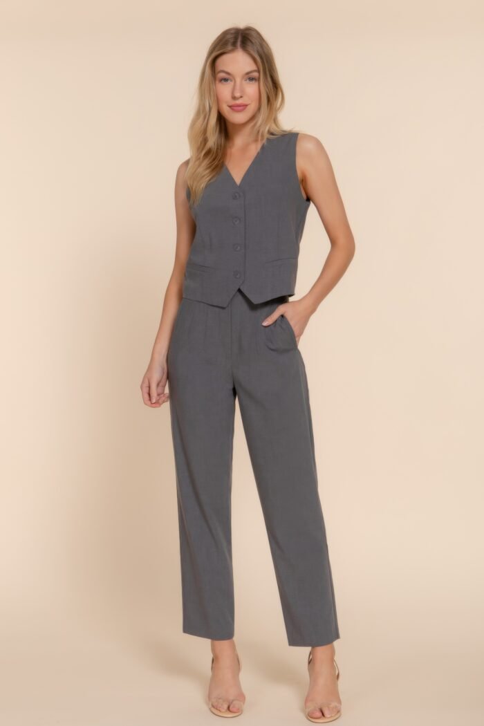 V-neckline w/front button closure vest