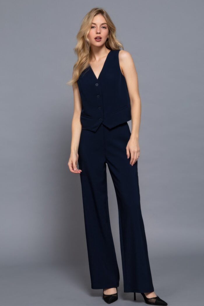 V-neckline w/front button closure vest