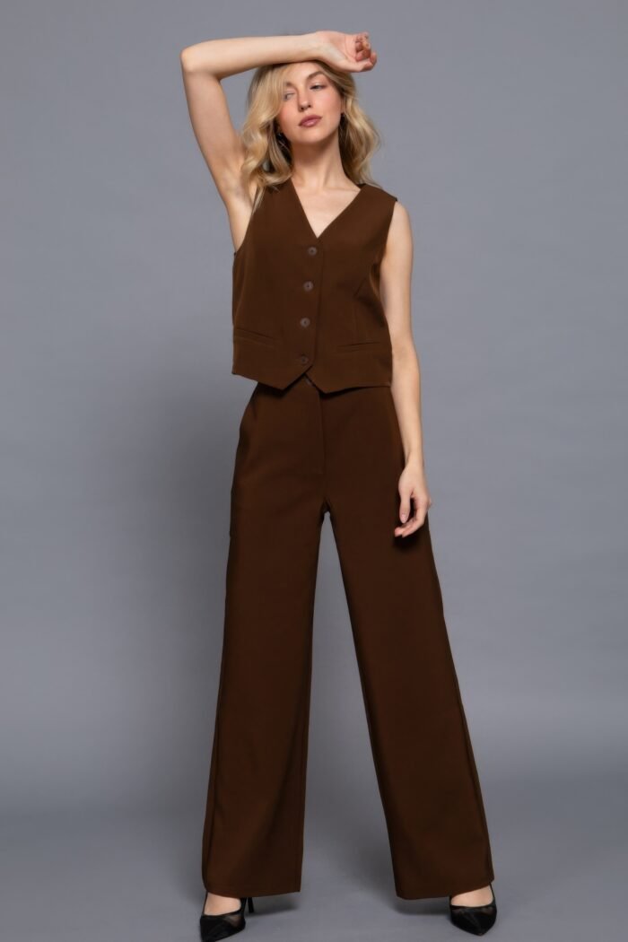 V-neckline w/front button closure vest