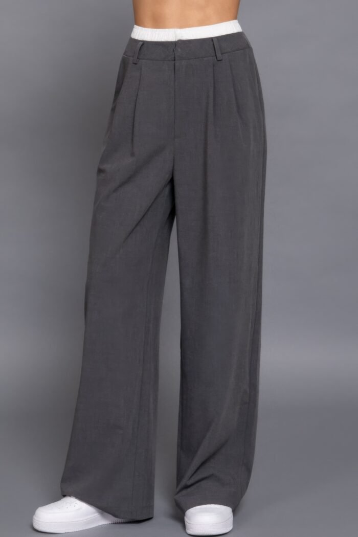 Contrast waist boxer straight long pants