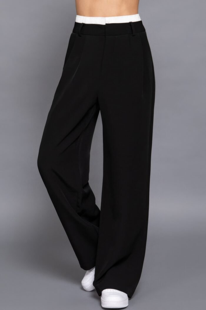 Contrast waist boxer straight long pants