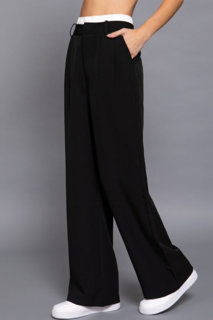 Contrast waist boxer straight long pants