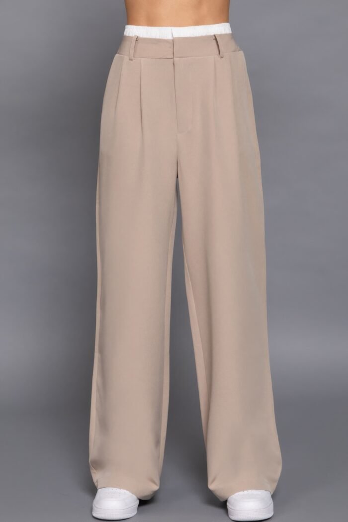 Contrast waist boxer straight long pants
