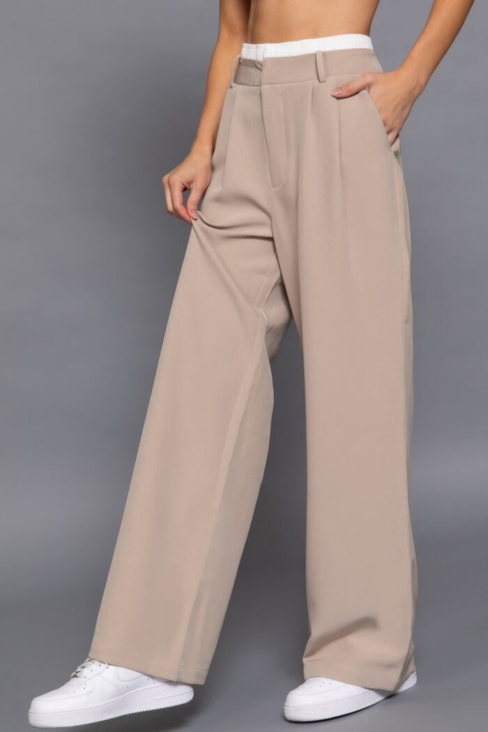 Contrast waist boxer straight long pants