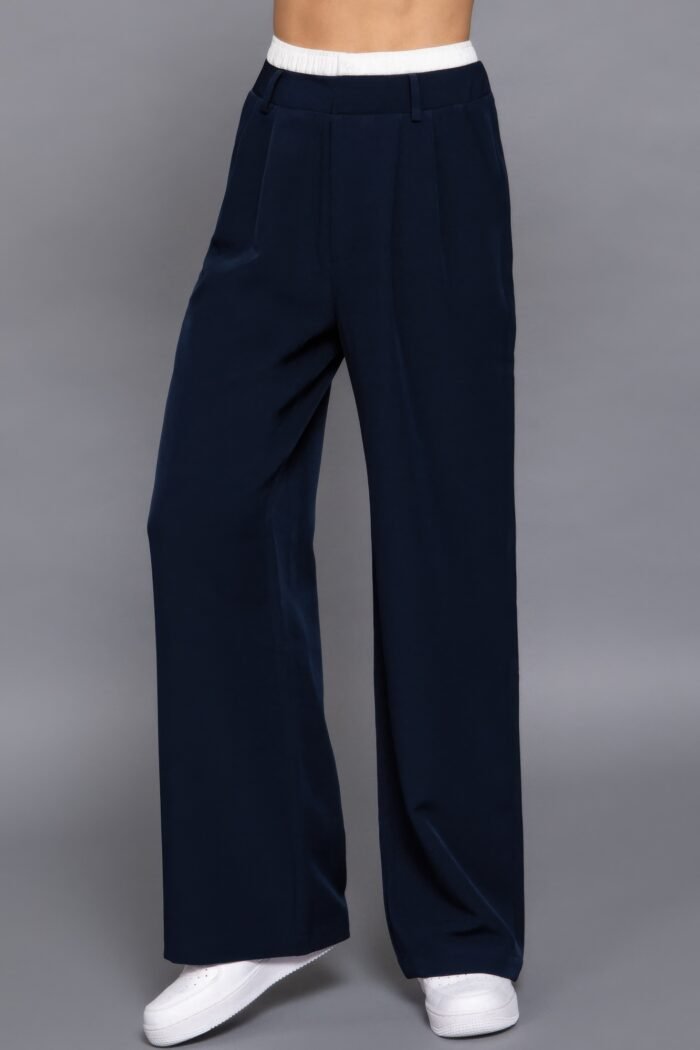Contrast waist boxer straight long pants