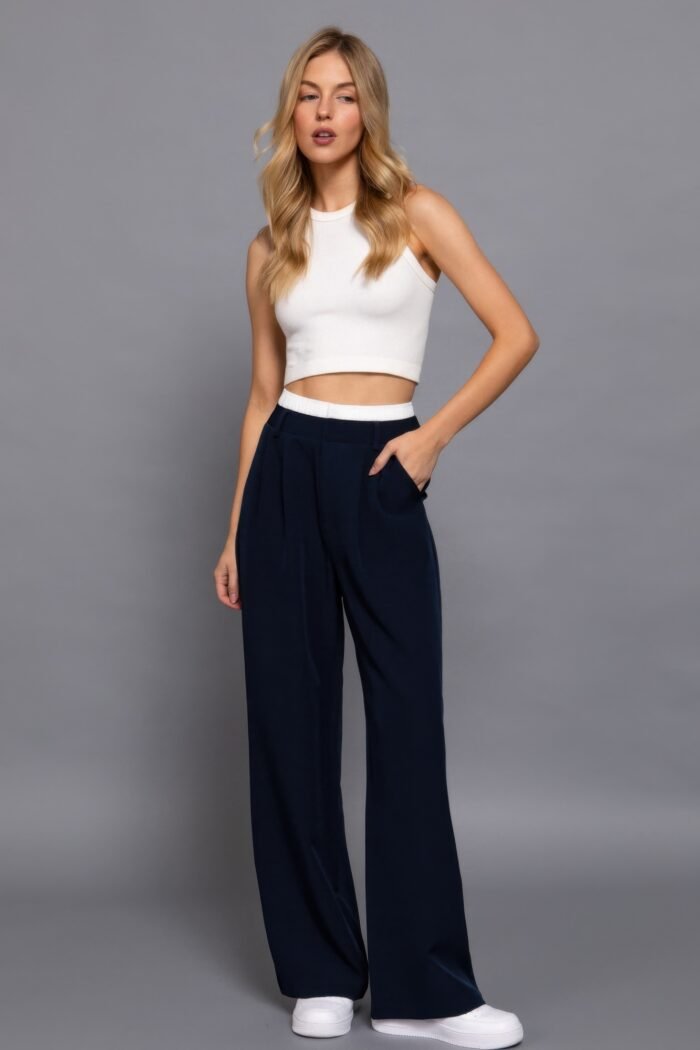 Contrast waist boxer straight long pants