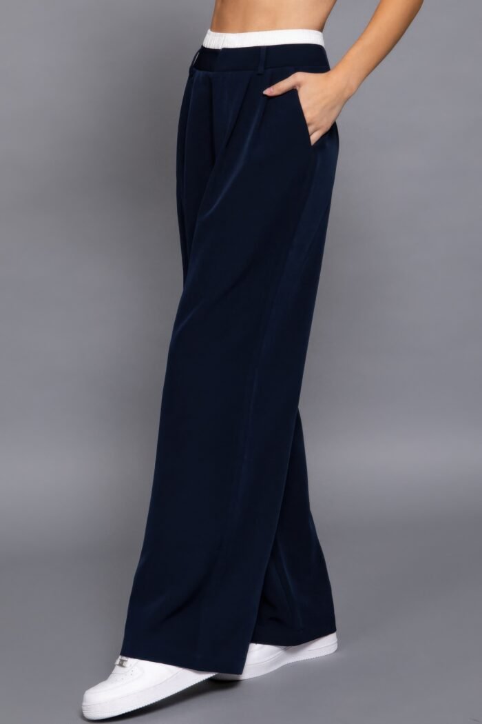 Contrast waist boxer straight long pants