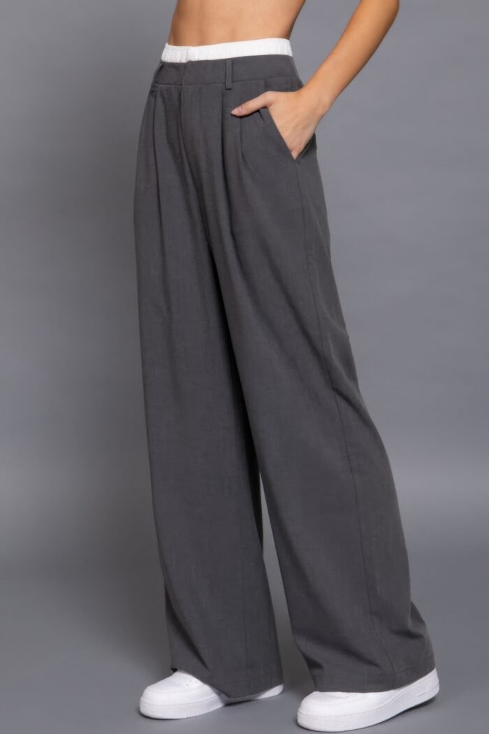 Contrast waist boxer straight long pants