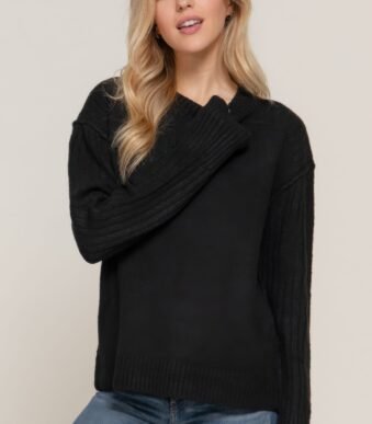 Long Slv Mock Neck Raised Seam Sweater