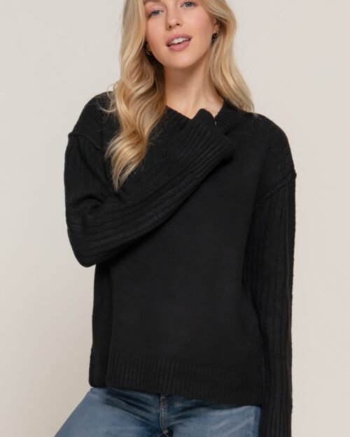 Long Slv Mock Neck Raised Seam Sweater