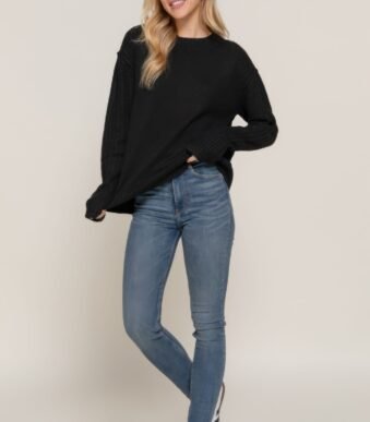 Long Slv Mock Neck Raised Seam Sweater