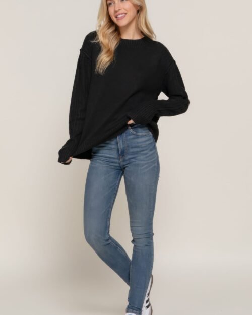 long slv mock neck raised seam sweater