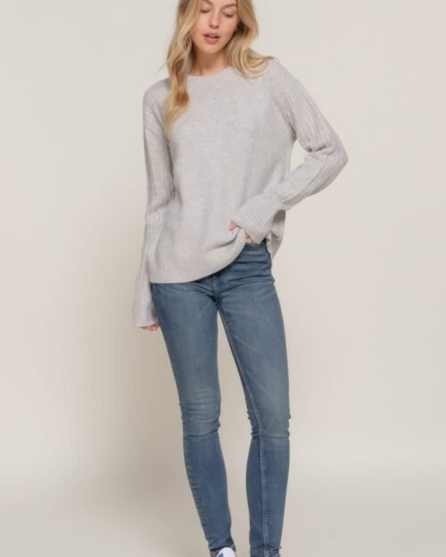 long slv mock neck raised seam sweater