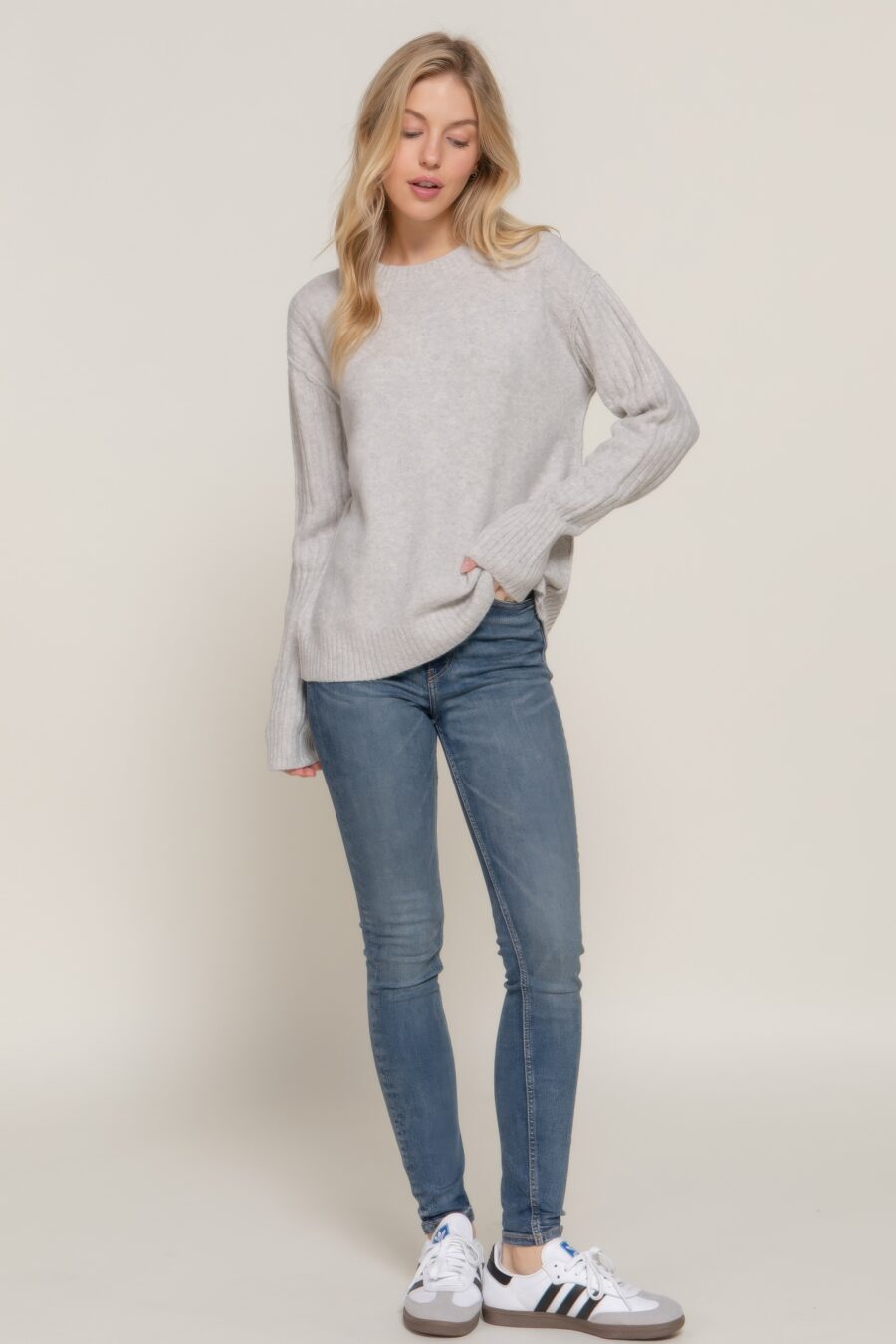 Long slv mock neck raised seam sweater