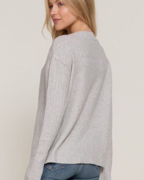 long slv mock neck raised seam sweater