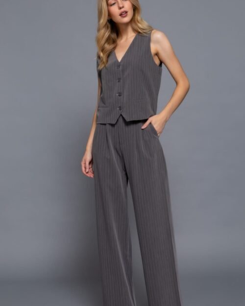 v-neckline pin stripe woven vest