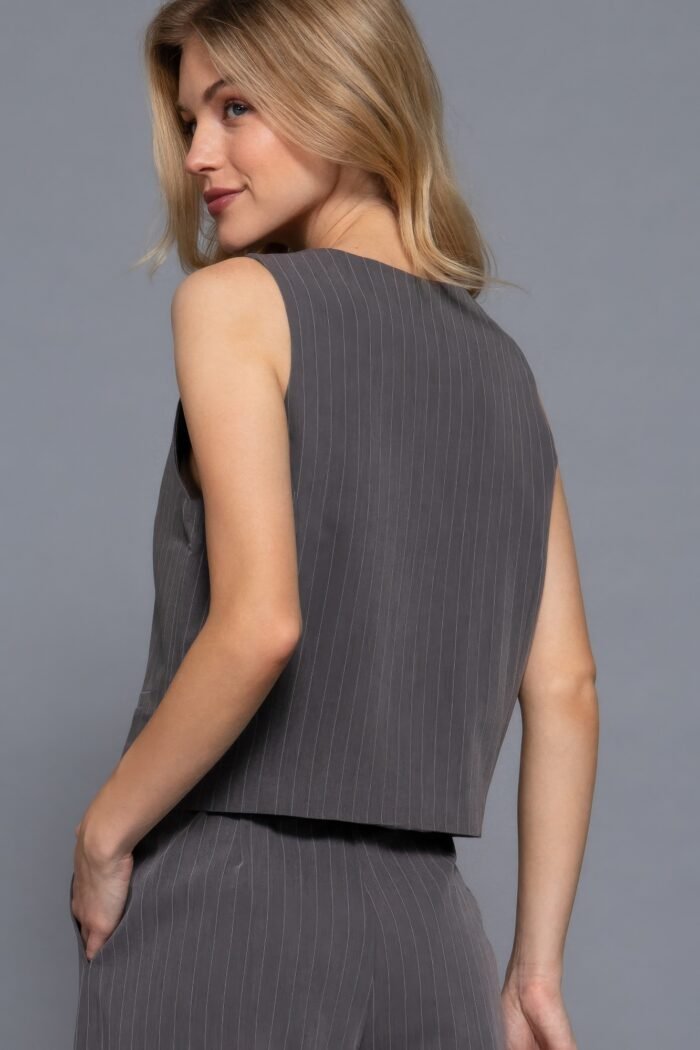 V-neckline pin stripe woven vest