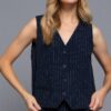 V-neckline Pin Stripe Woven Vest
