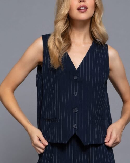V-neckline Pin Stripe Woven Vest